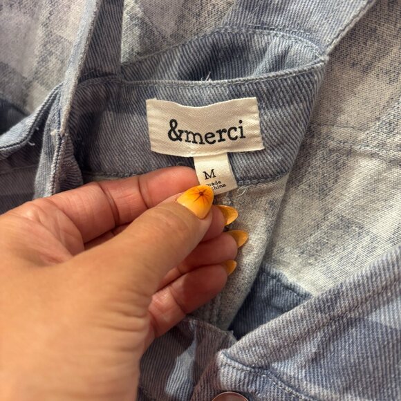 &Merci Checkered Blue Denim Short Overalls - Picture 3 of 4